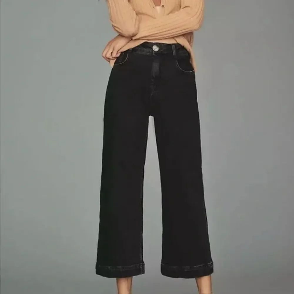 Pilcro Skipper High-Rise Crop Wide-Leg Black Denim Jeans Women’s Sz 31 Boho